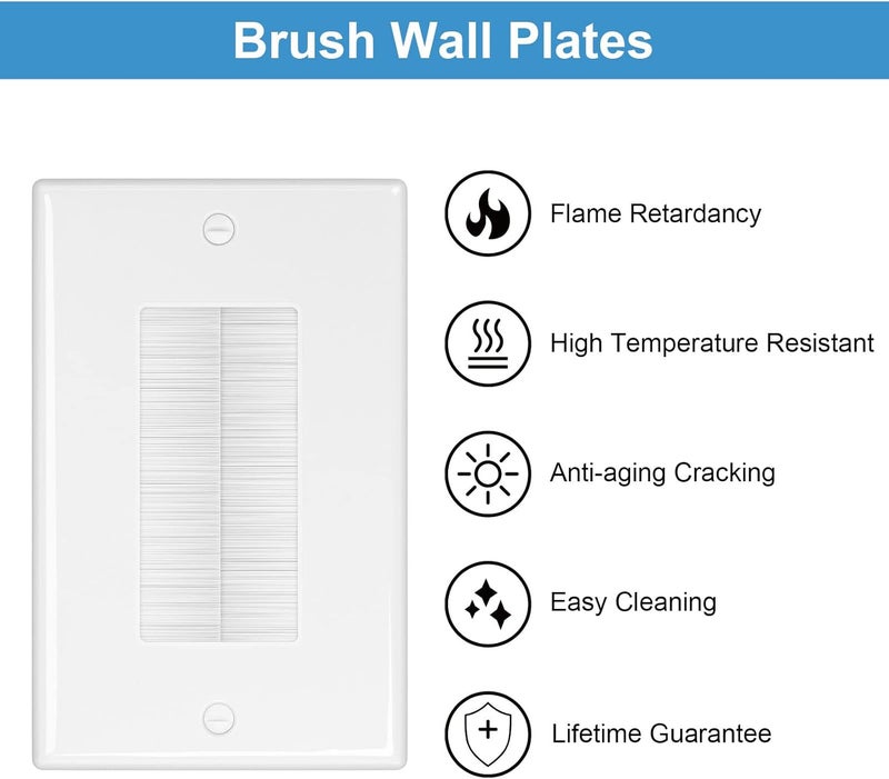 iwillink Brush Wall Plate with Low Voltage Mounting Bracket 2-Pack, Cable Pass Through Insert for Wires, Single Gang Cable Access Strap, Wall Socket for HDTV, Home Theater Systems - Image 4
